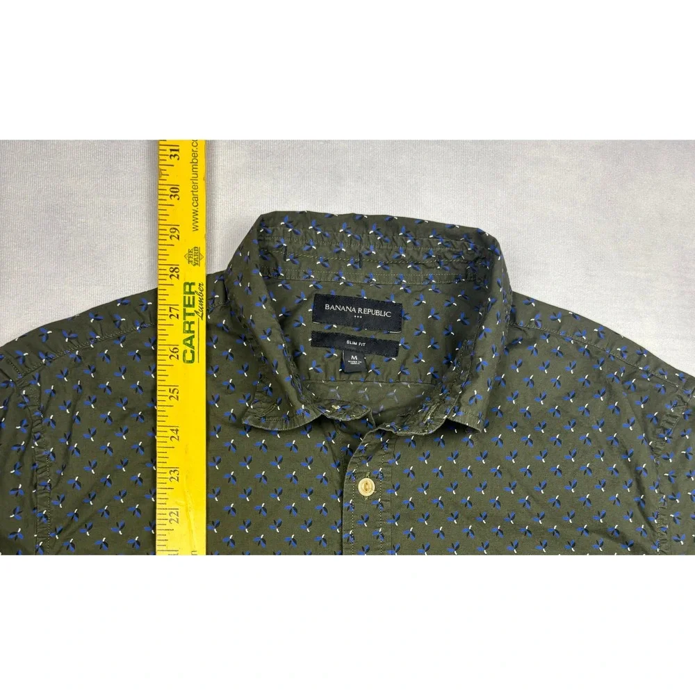 Banana Republic Mens Slim Fit Short‎ Sleeve Organic Cotton Shirt Olive Green M